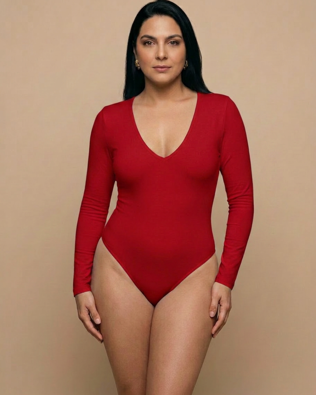 Body Mujer Escote V Manga Larga Lisa