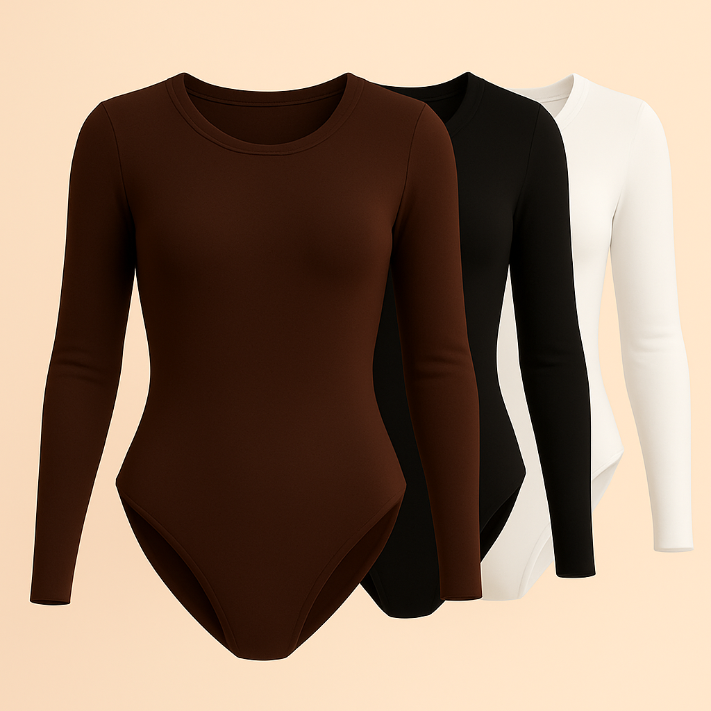 Tri Pack Bodys Sólidos, De Manga Larga Lisa, Con Cuello Redondo, Ropa De Mujer