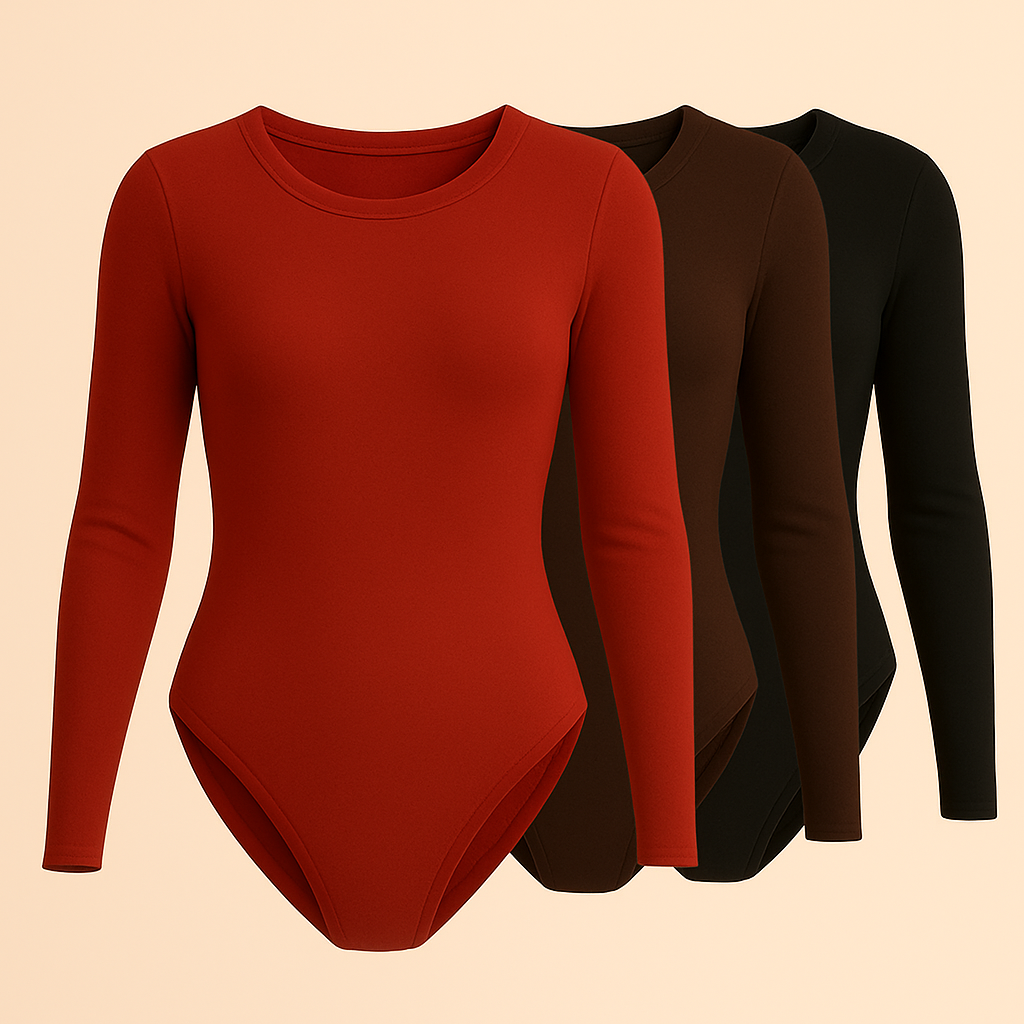 Tri Pack Bodys Sólidos, De Manga Larga Lisa, Con Cuello Redondo, Ropa De Mujer
