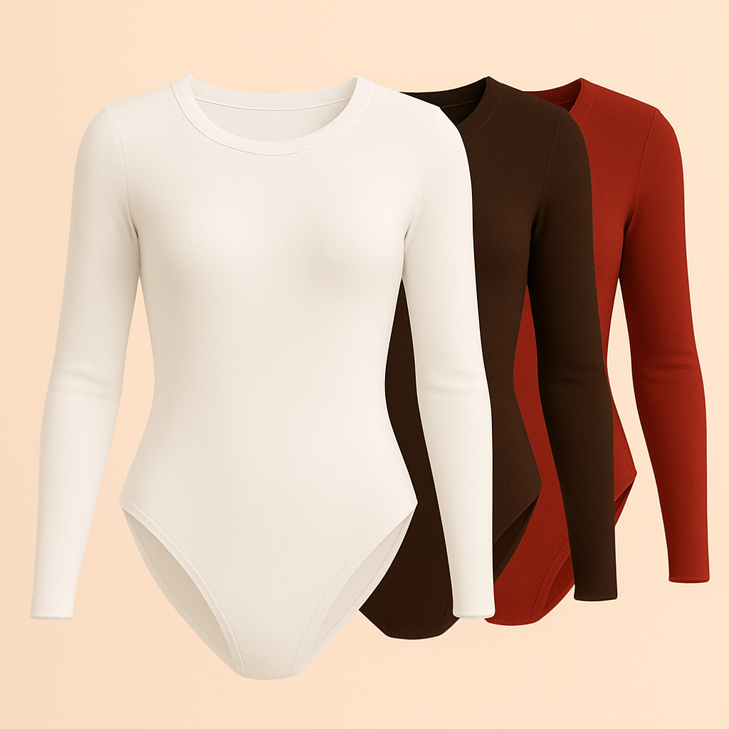 Tri Pack Bodys Sólidos, De Manga Larga Lisa, Con Cuello Redondo, Ropa De Mujer