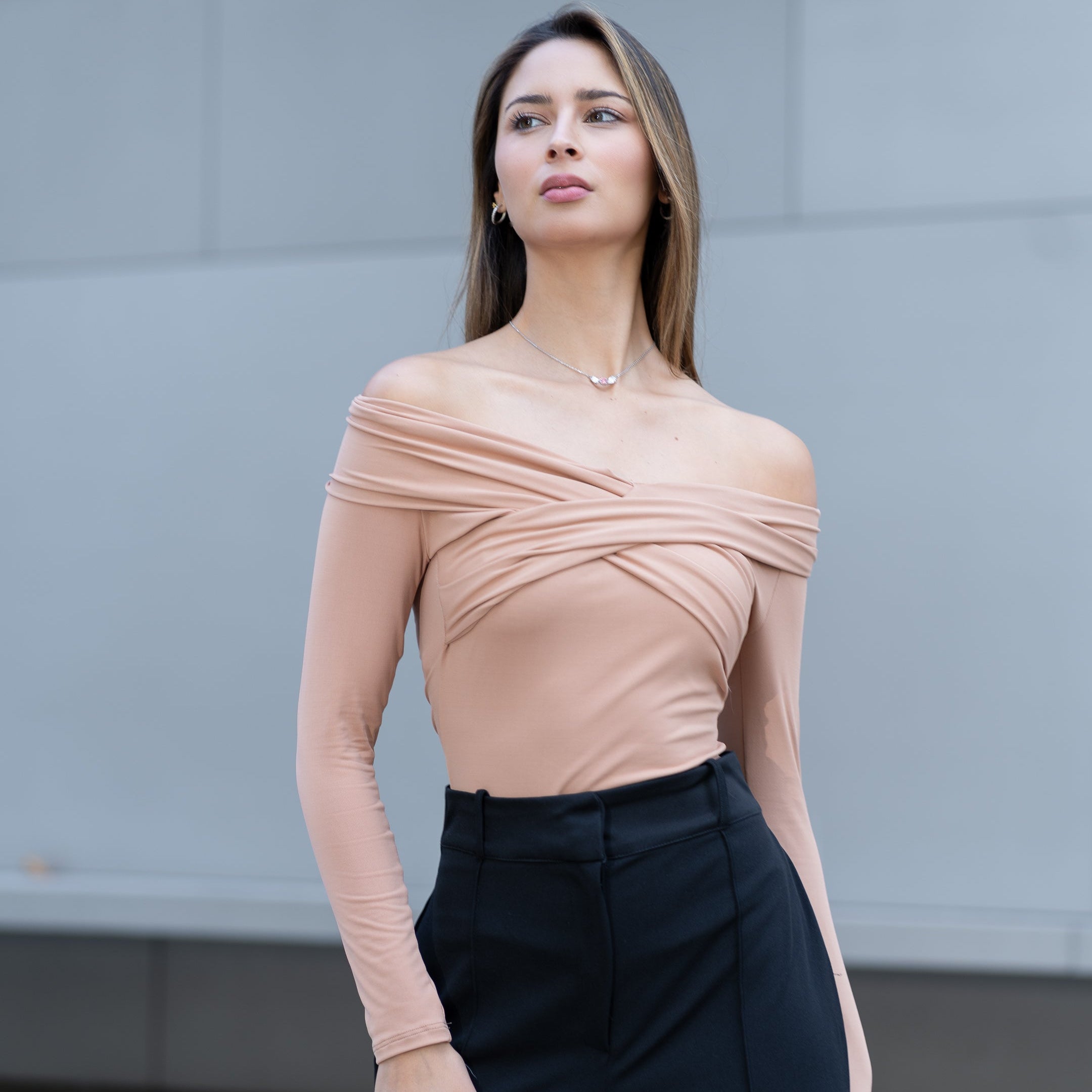 Polera Cuello Bote Escote Cruzado Emiliana