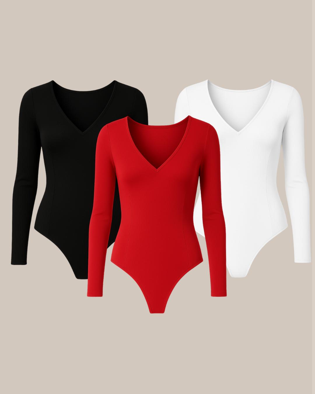 Tri Pack Bodys Escote V, Manga Lisa