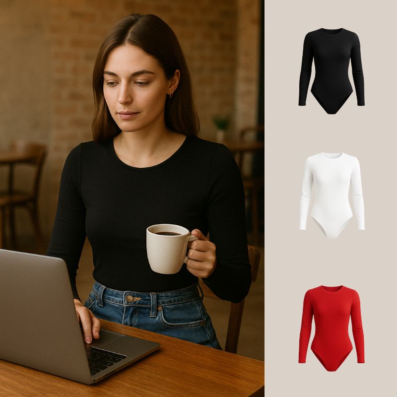 Tri Pack Bodys Sólidos, De Manga Larga Lisa, Con Cuello Redondo, Ropa De Mujer