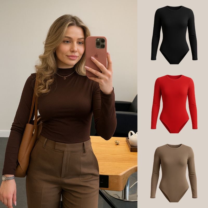 Tri Pack Bodys Sólidos, De Manga Larga Lisa, Con Cuello Redondo, Ropa De Mujer