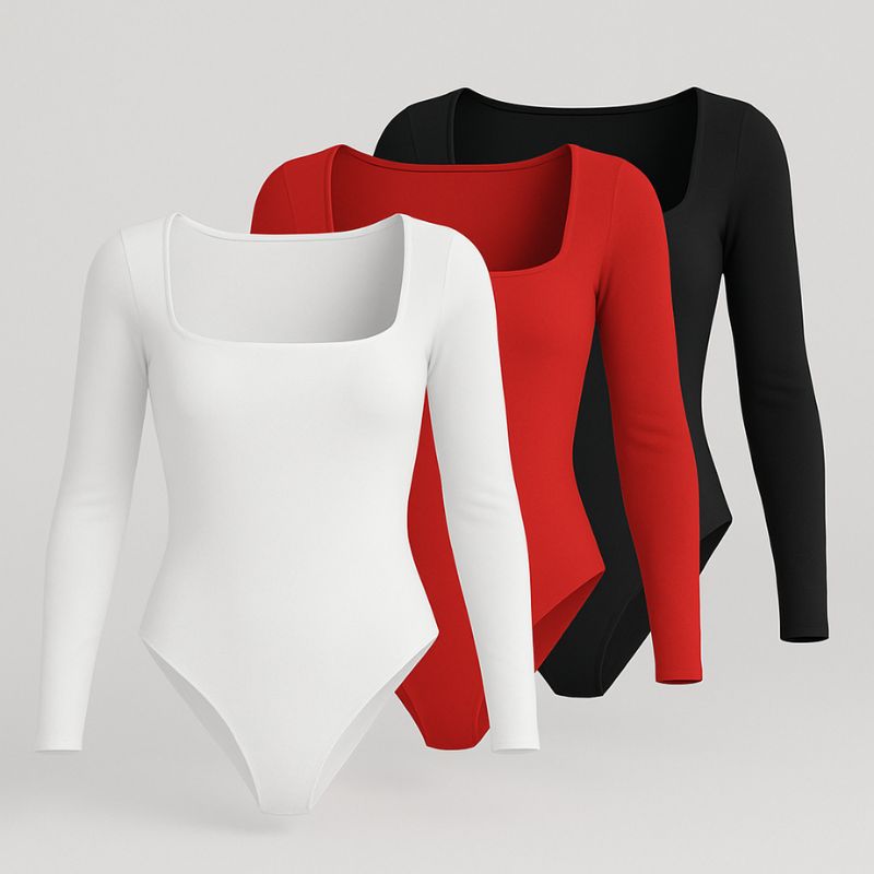 Tri Pack Bodys escote cuadrado, manga lisa