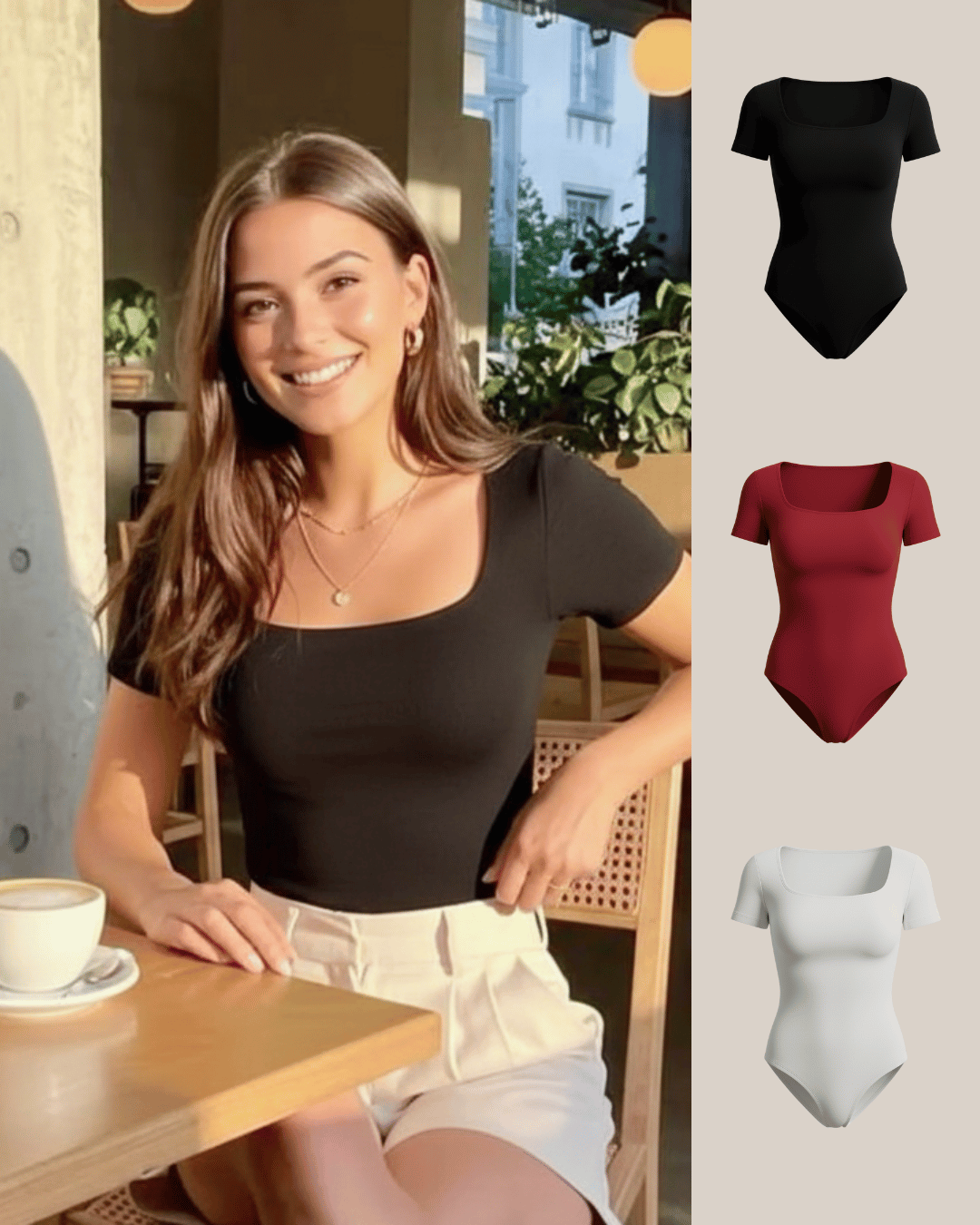 Tri Pack Bodys Manga Corta Escote Cuadrado, Modelo Kelly