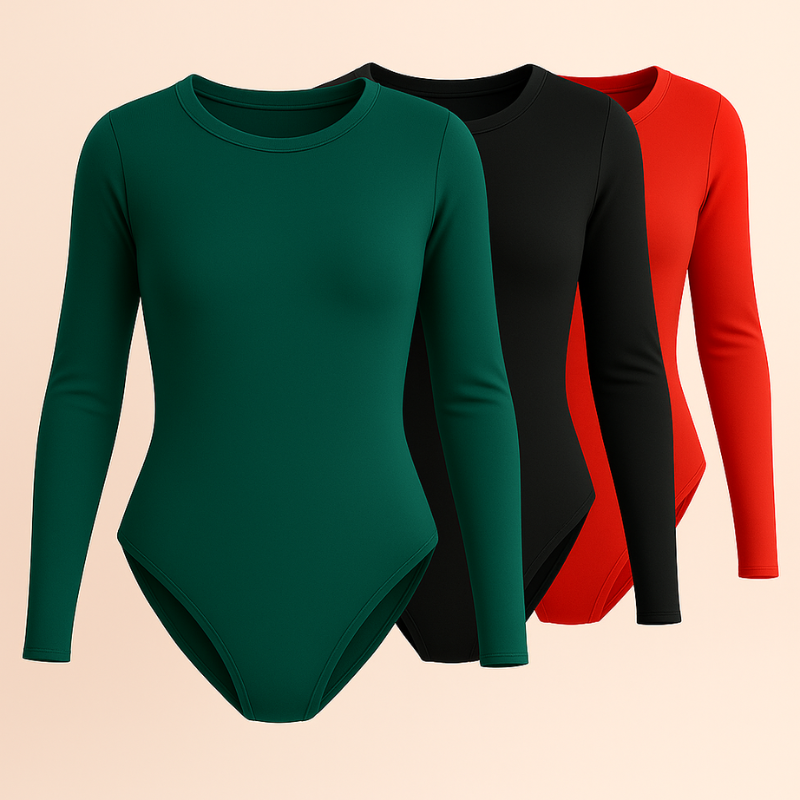 Tri Pack Bodys Sólidos, De Manga Larga Lisa, Con Cuello Redondo, Ropa De Mujer