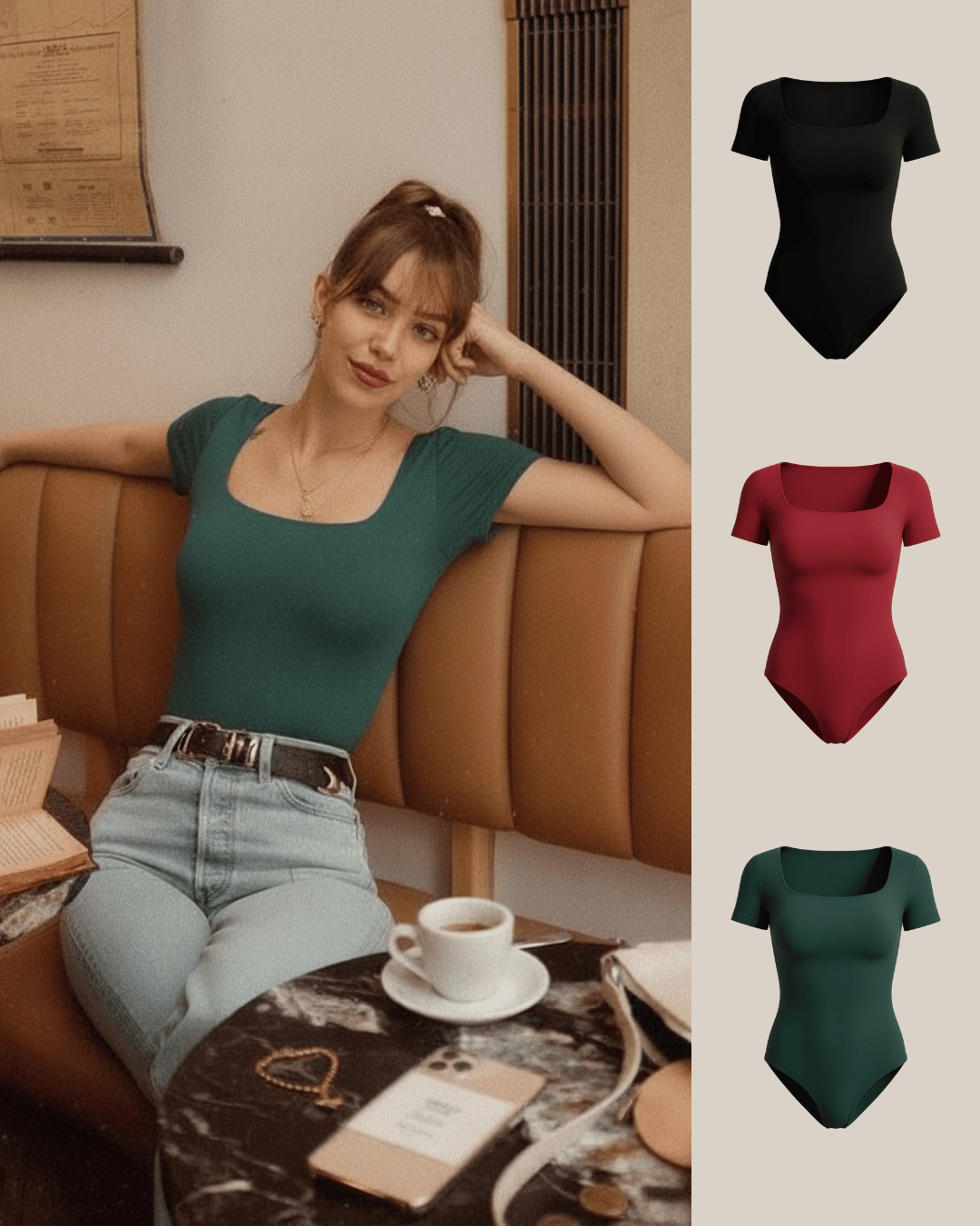 Tri Pack Bodys Manga Corta Escote Cuadrado, Modelo Kelly