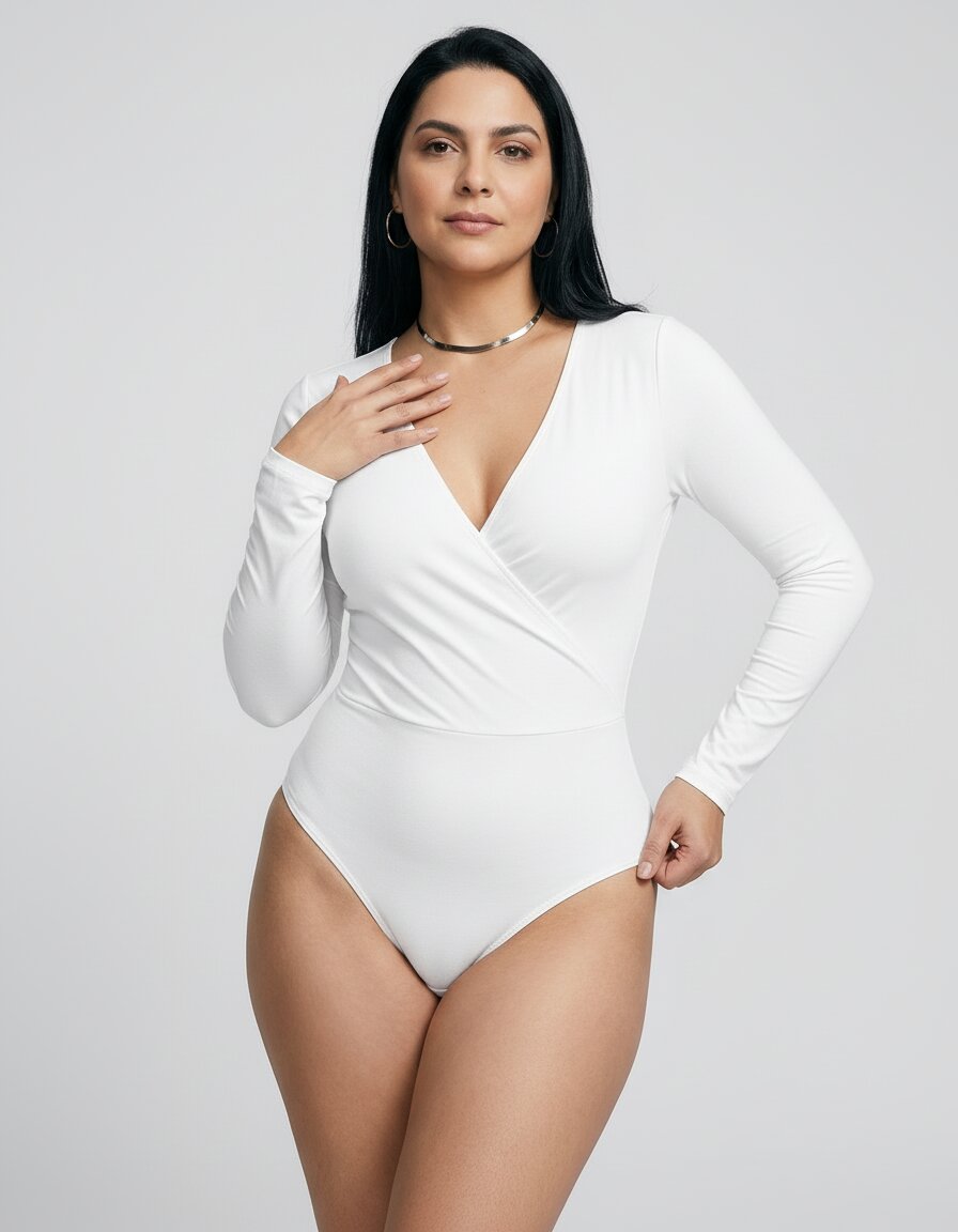 Body Mujer Escote Cruzado Manga Larga lisa- Penelope