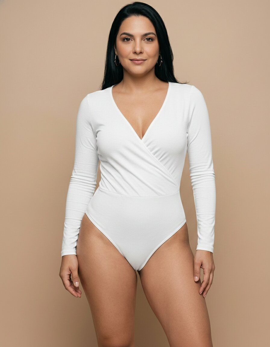 Body Mujer Escote Cruzado Manga Larga lisa- Penelope