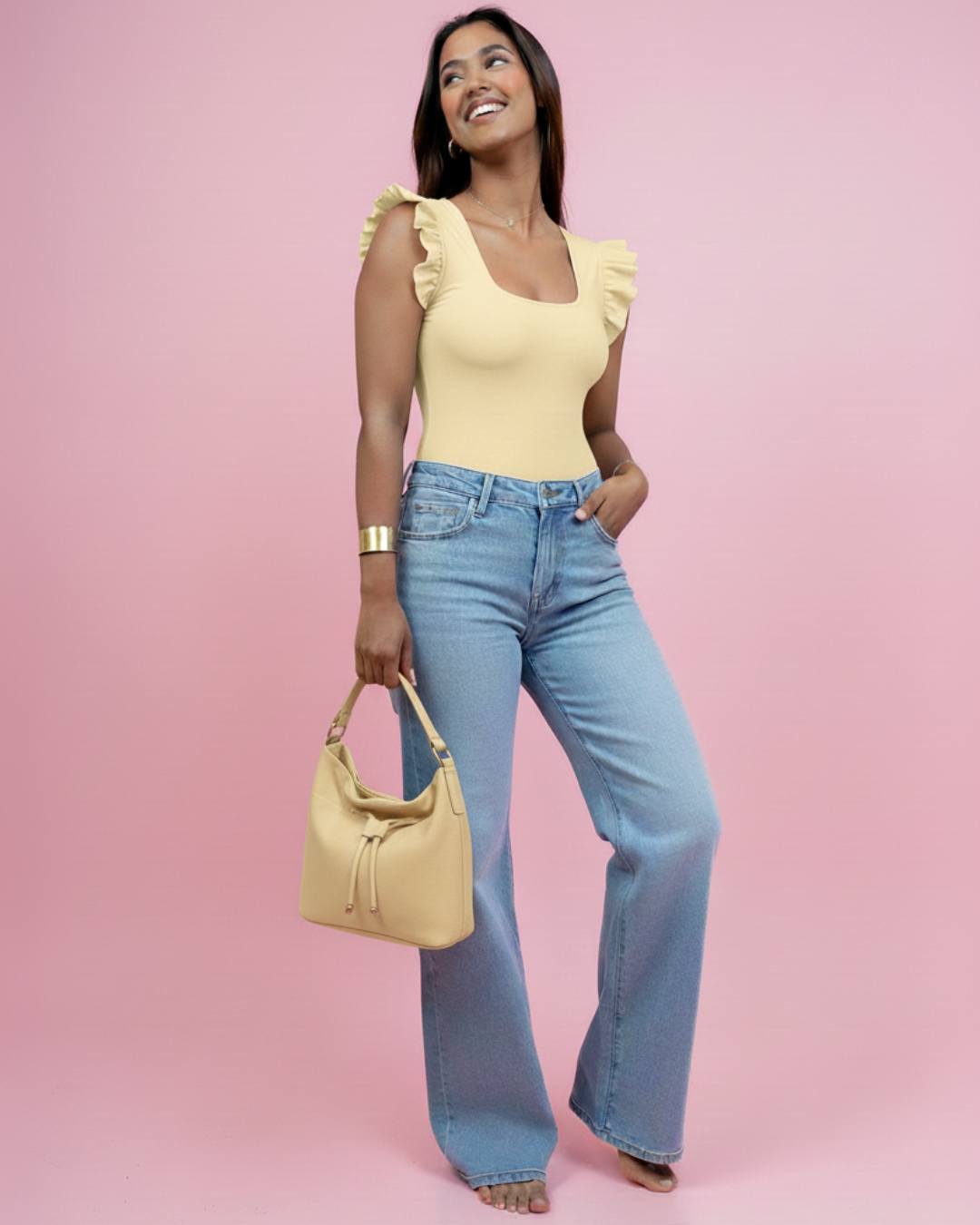 Body Mujer Vuelitos Escote Cuadrado - Negro