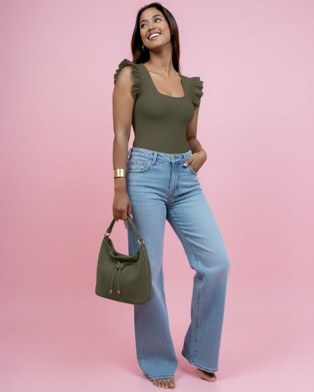 Body Mujer Vuelitos Escote Cuadrado - Negro