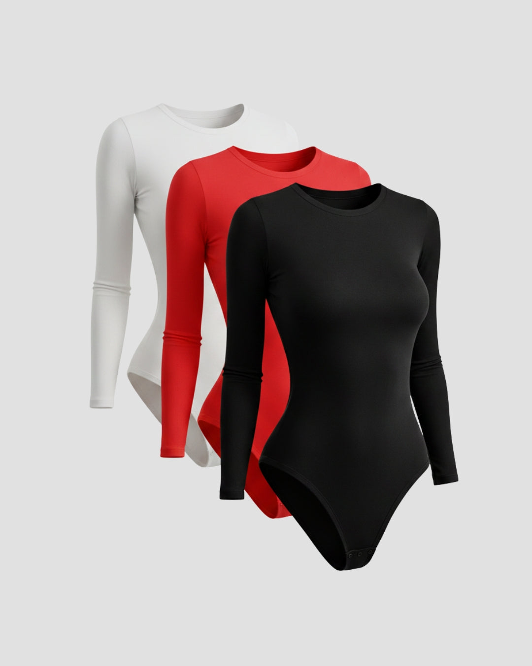 Tri Pack Bodys Algodón Manga Larga Lisa Cuello Redondo