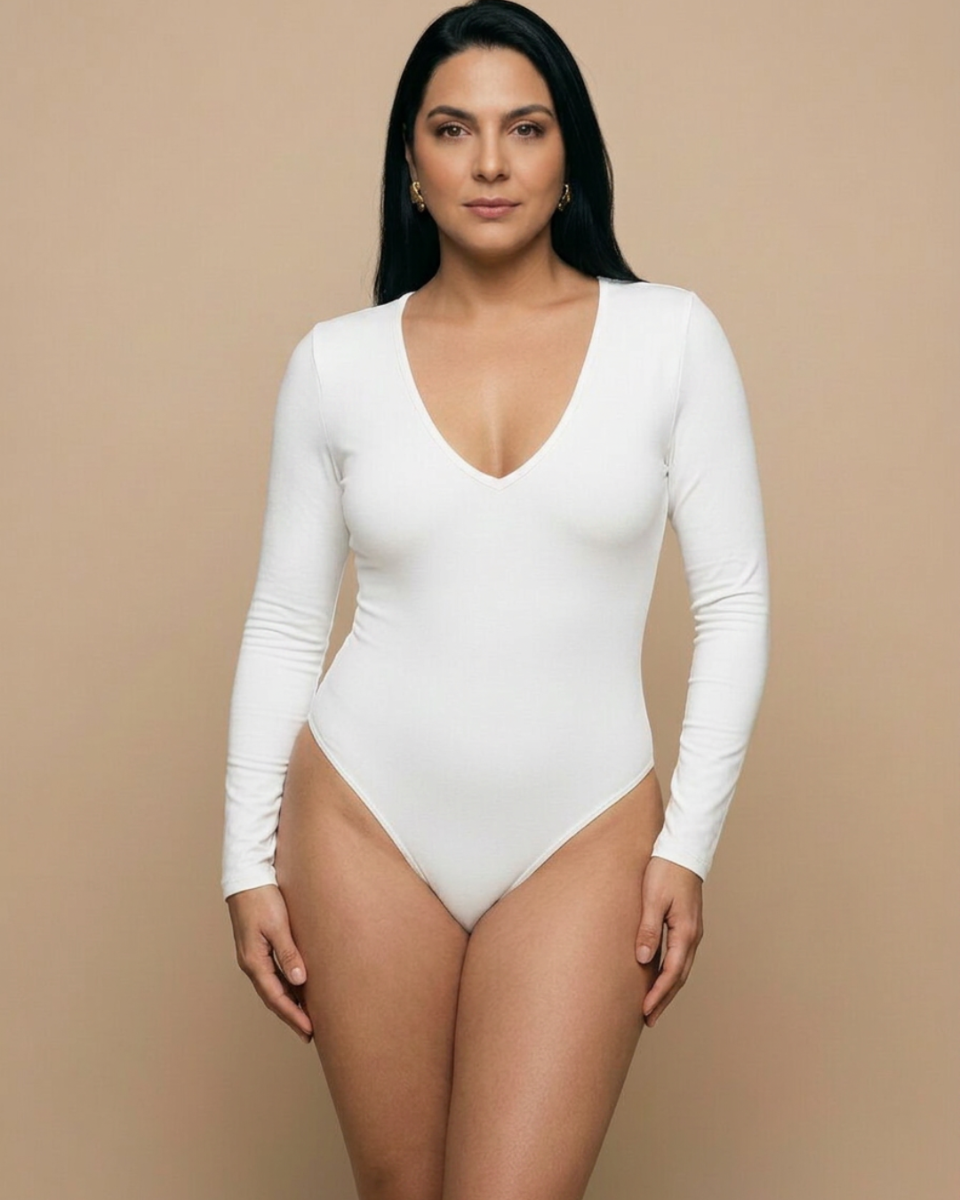Body Mujer Escote V Manga Larga Lisa