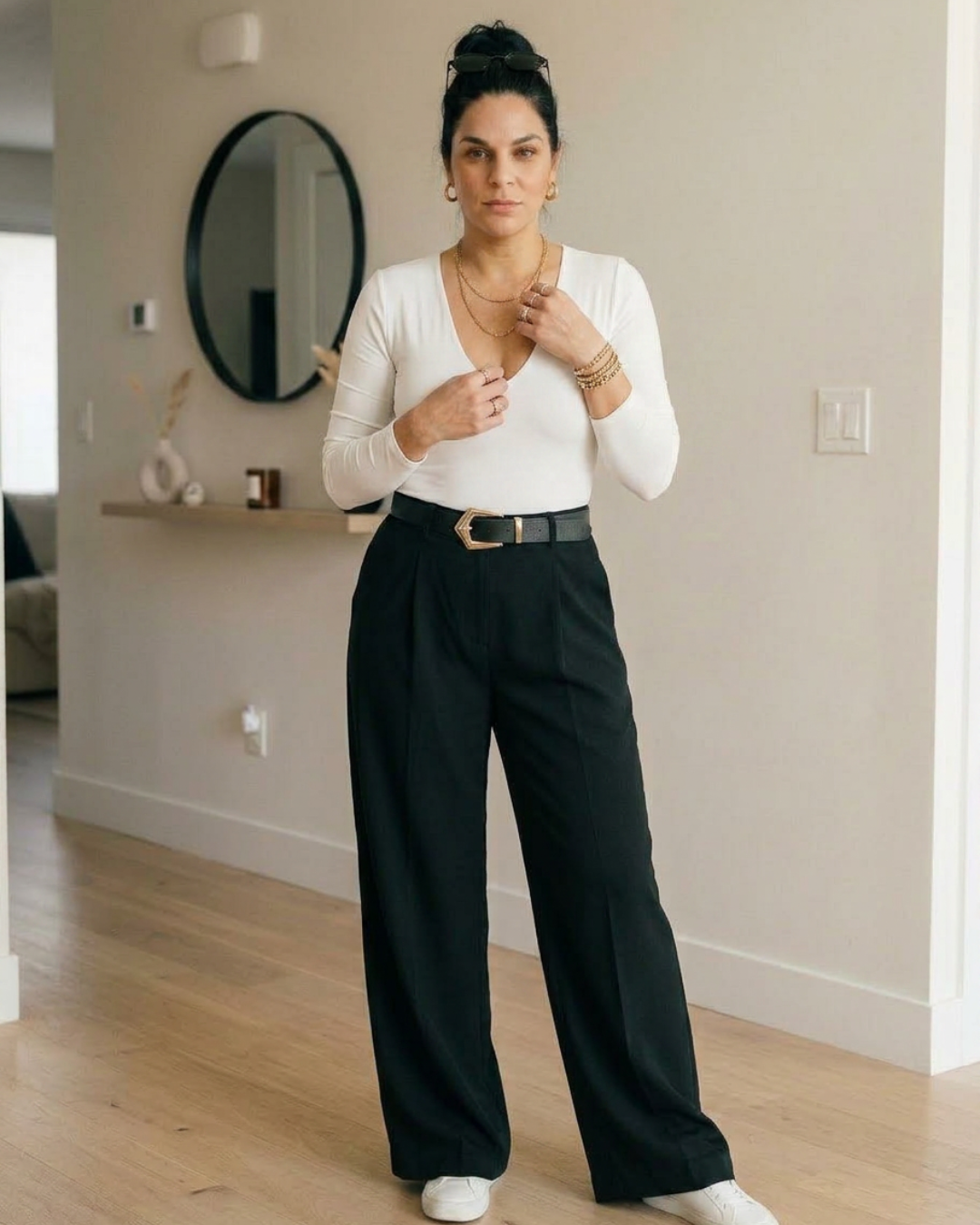 Body Mujer Escote V Manga Larga Lisa