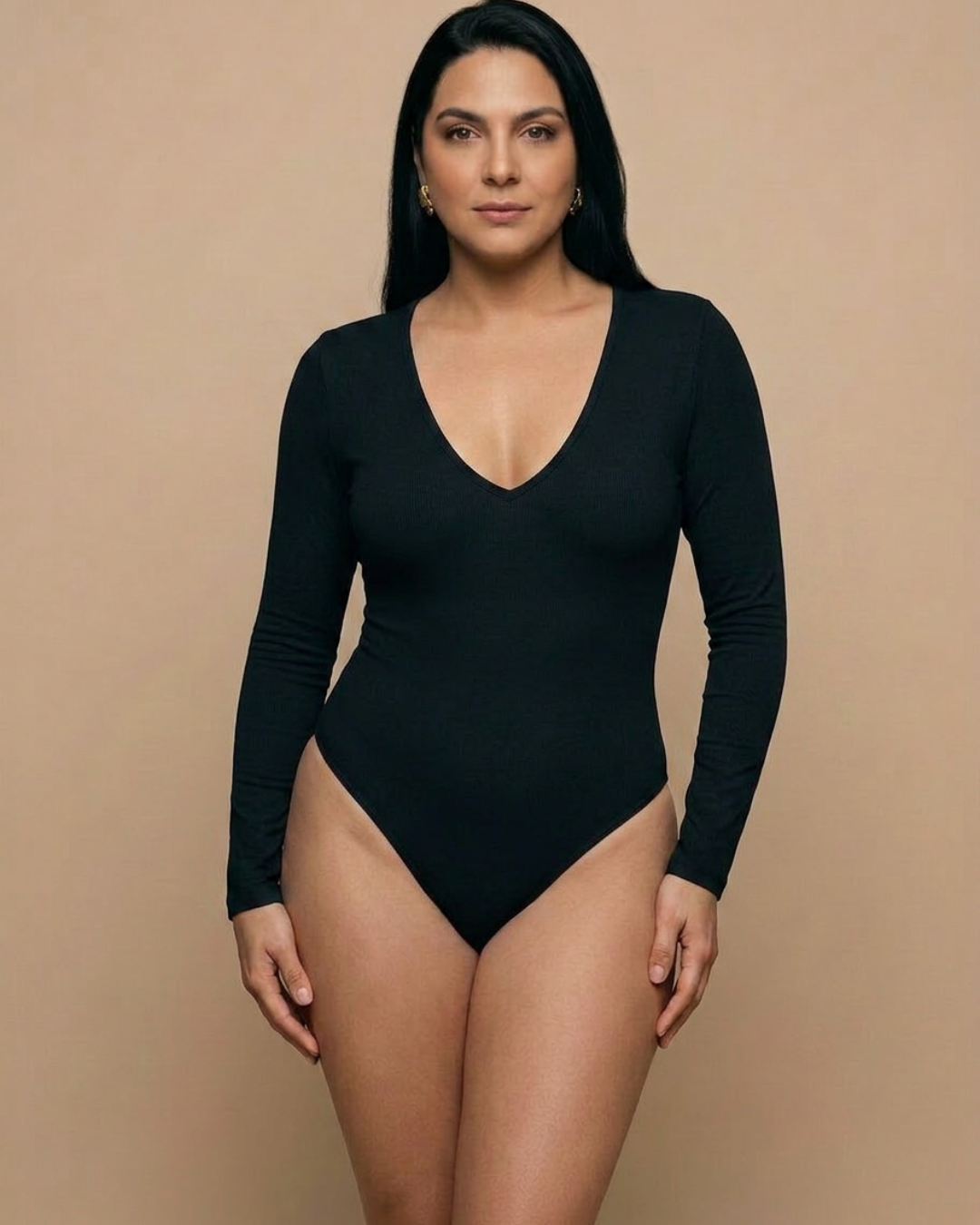 Body Mujer Escote V Manga Larga Lisa