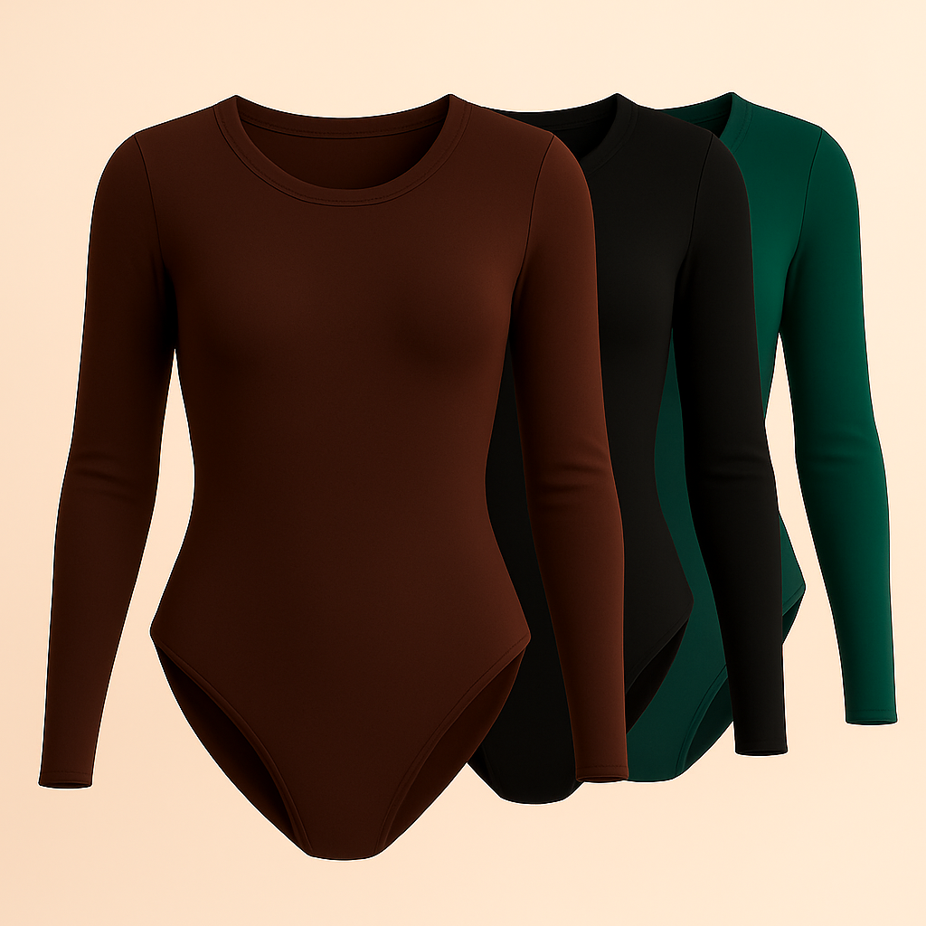 Tri Pack Bodys Sólidos, De Manga Larga Lisa, Con Cuello Redondo, Ropa De Mujer