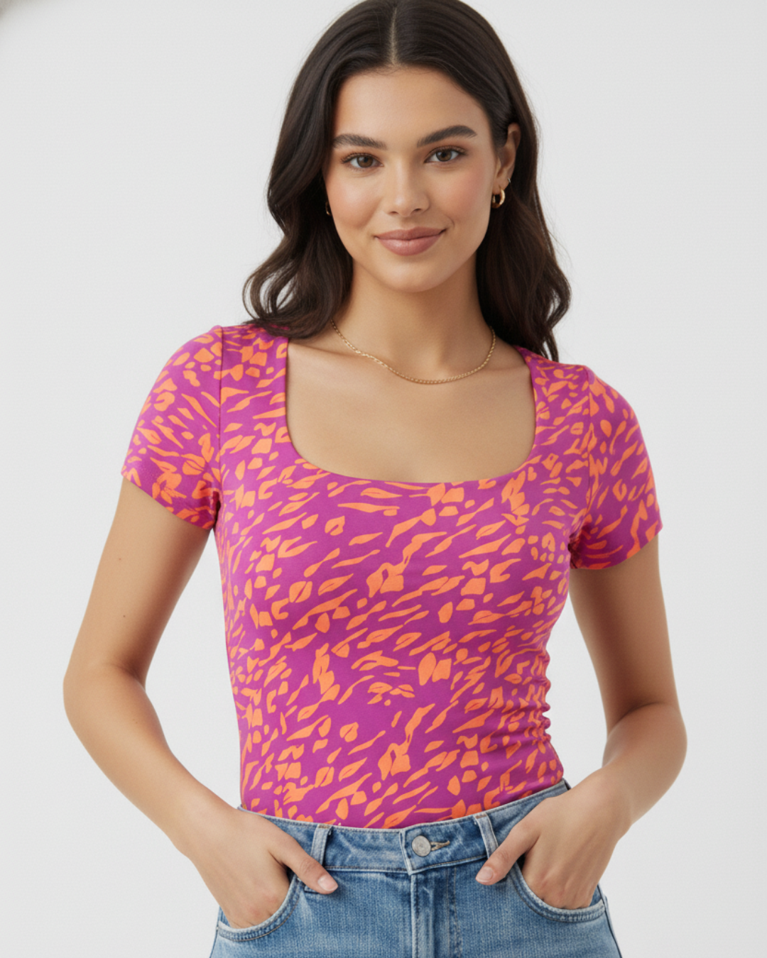 Body Escote Cuadrado, Lycra Fría Estampado