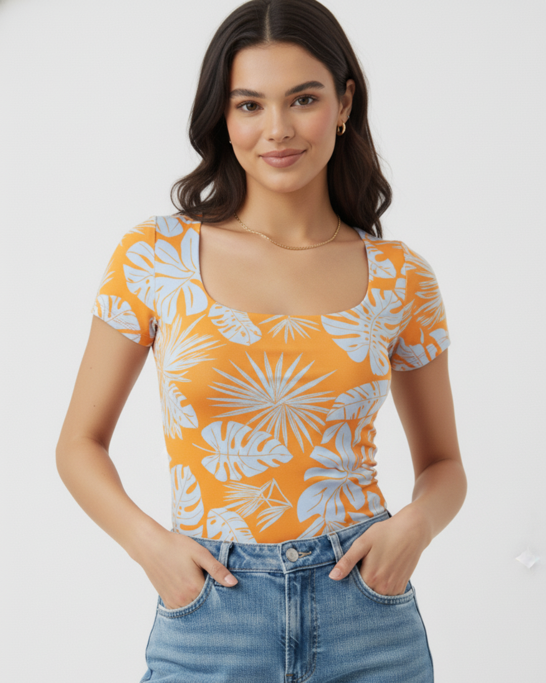 Body Escote Cuadrado, Lycra Fría Estampado