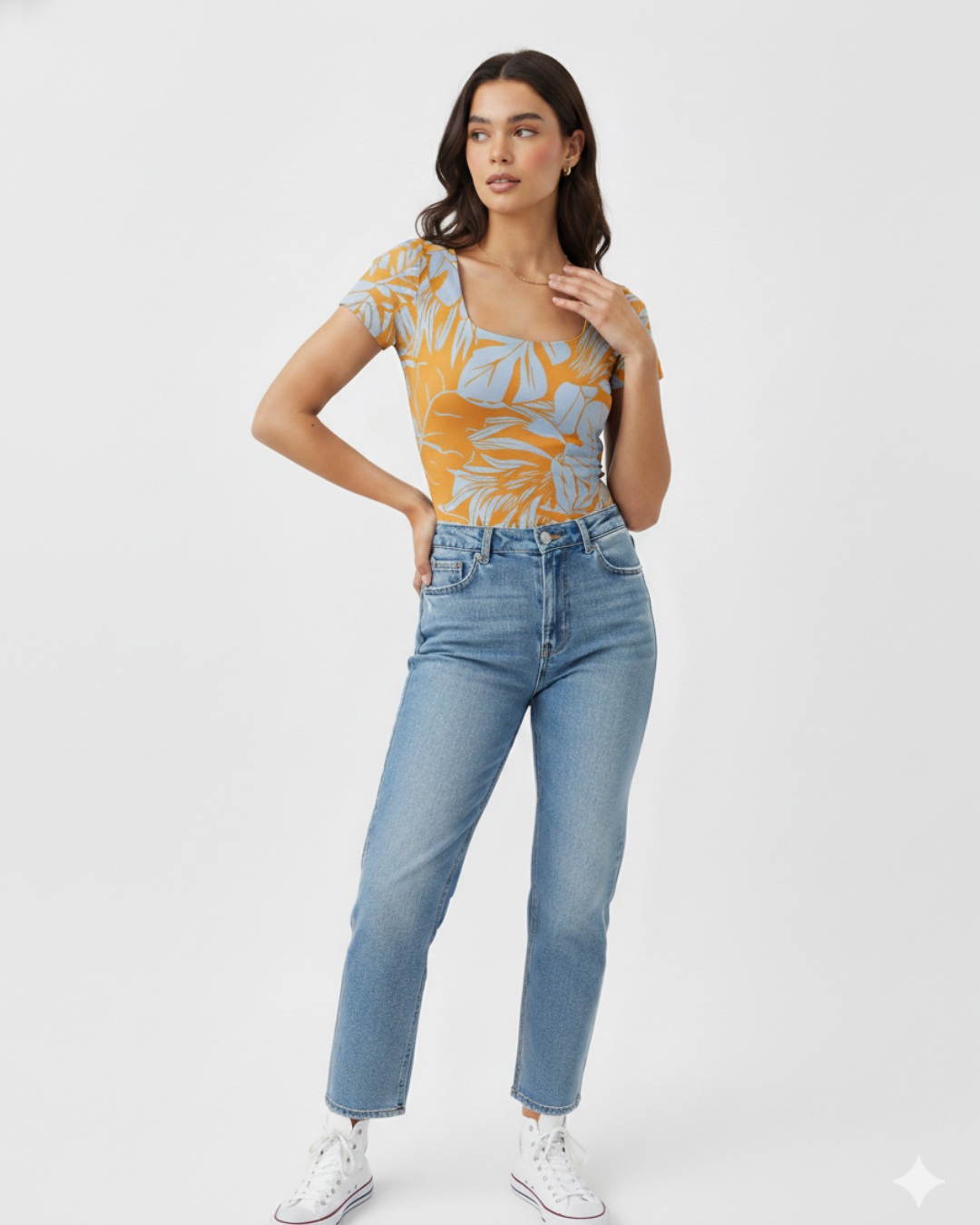 Body Escote Cuadrado, Lycra Fría Estampado