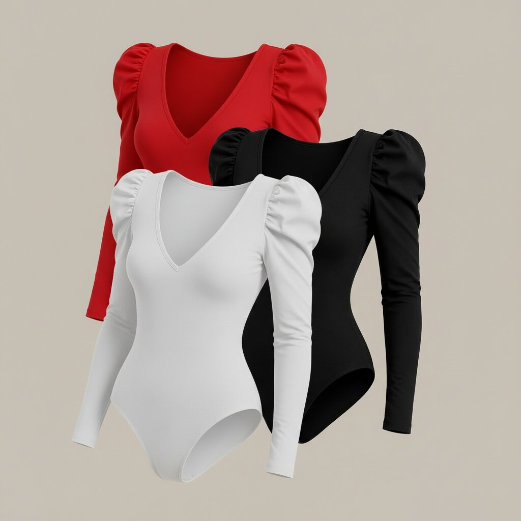 Tri Pack Bodys Escote V, Manga Fruncida