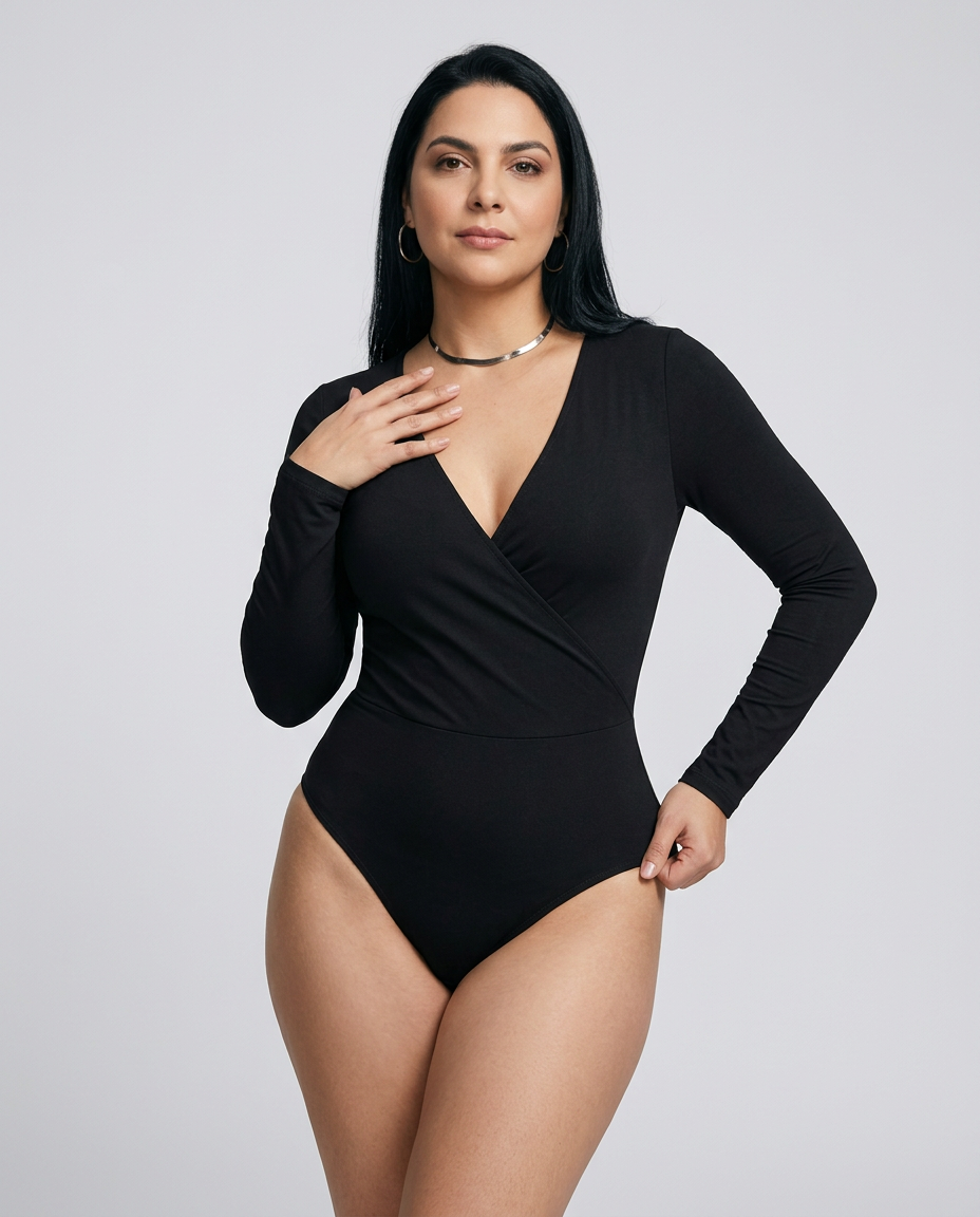 Body Mujer Escote Cruzado Manga Larga lisa- Penelope