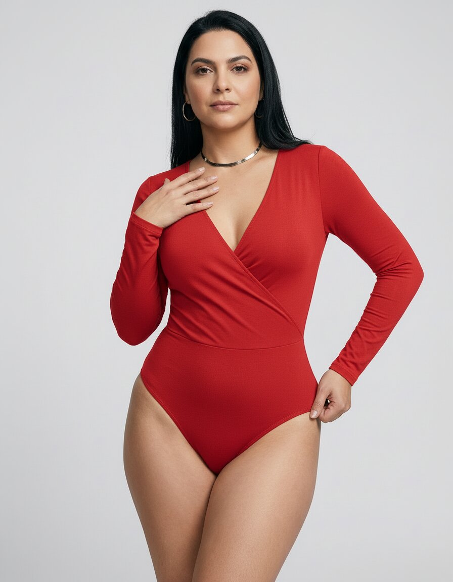 Body Mujer Escote Cruzado Manga Larga lisa- Penelope